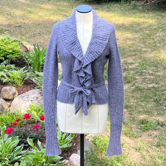 Lucky Brand Sweaters - Lucky Brand Wool Blend Ruffle Cardigan Sweater Purple with Belt Women’s Small